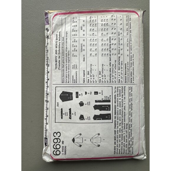 Simplicity Sewing Pattern Western Shirt Size 14 And 16 Embroidery Transfer UNCUT - Picture 6 of 7